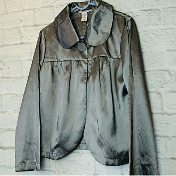 STEVE MADDEN Silky Metallic Gray Jacket Medium - Picture 2 of 5